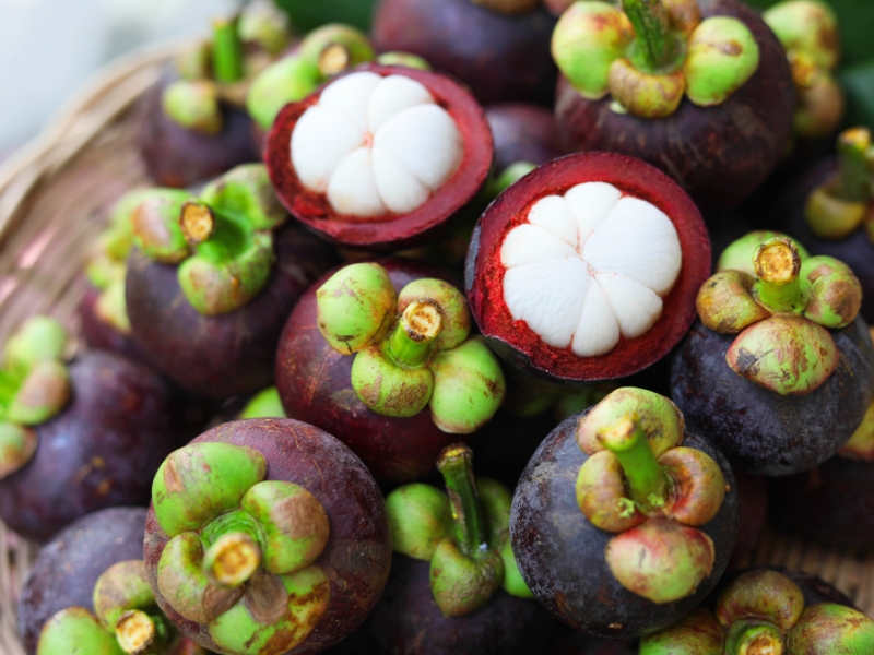 Sous sa coque violette, le mang cut révèle une chair blanche au goût délicat et rafraîchissant